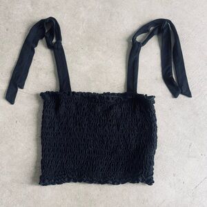 Forever 21 Black Smocked Crop Top with Faux Tie Straps S